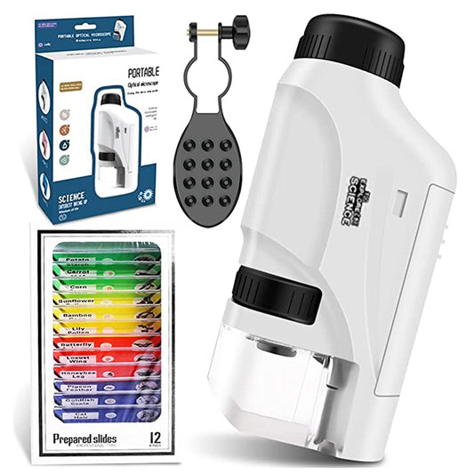 Handheld Pocket Microscope Kit 60-120x for Kids (Including Mobile holder and Slides)